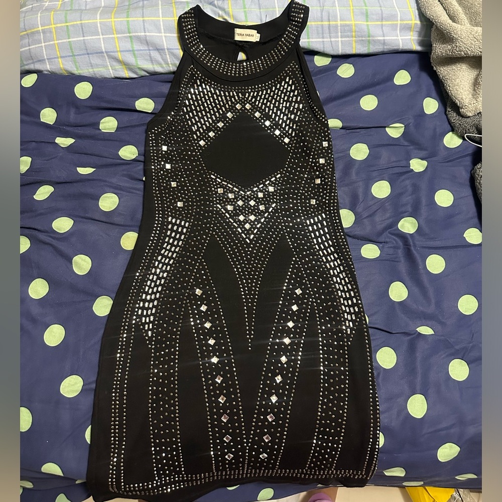 TERIA YABAR BLACK STUDDED DRESS